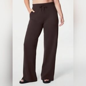 SPANX Skysoft Truffle Brown Heather Wide Leg Pants Size Small NWT